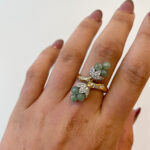 Estate: Yellow Gold Green Gemstone Bead Bypass Ring with Diamonds