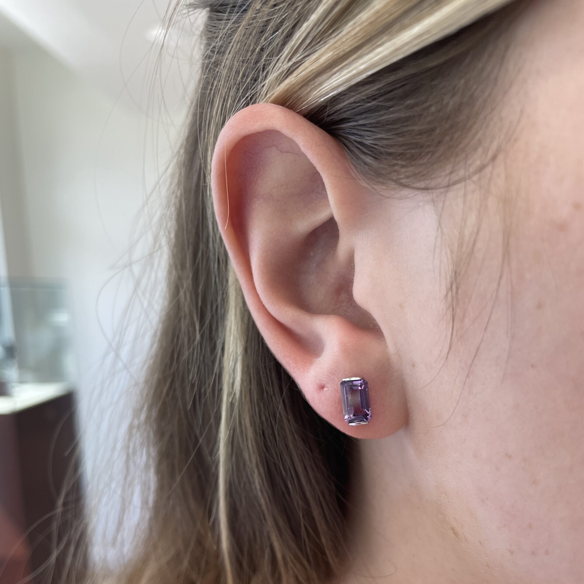 White Gold Amethyst Stud Earrings