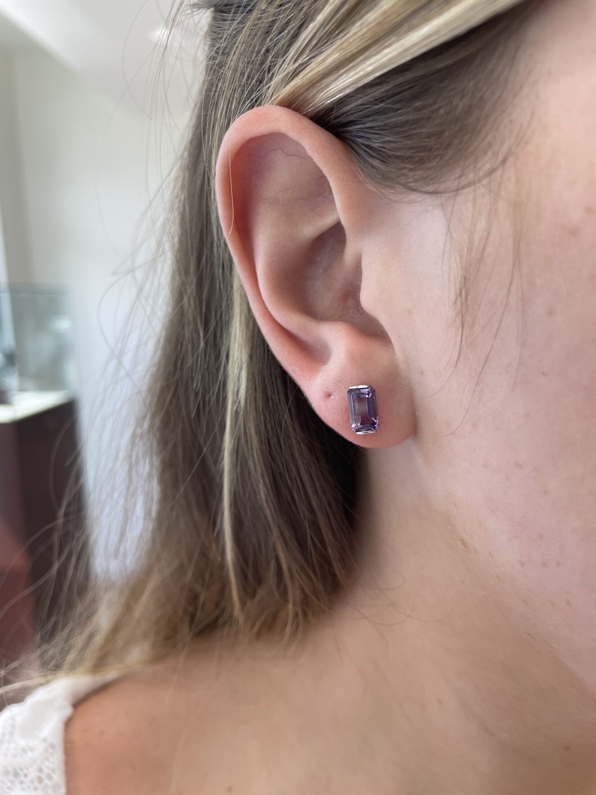 White Gold Amethyst Stud Earrings