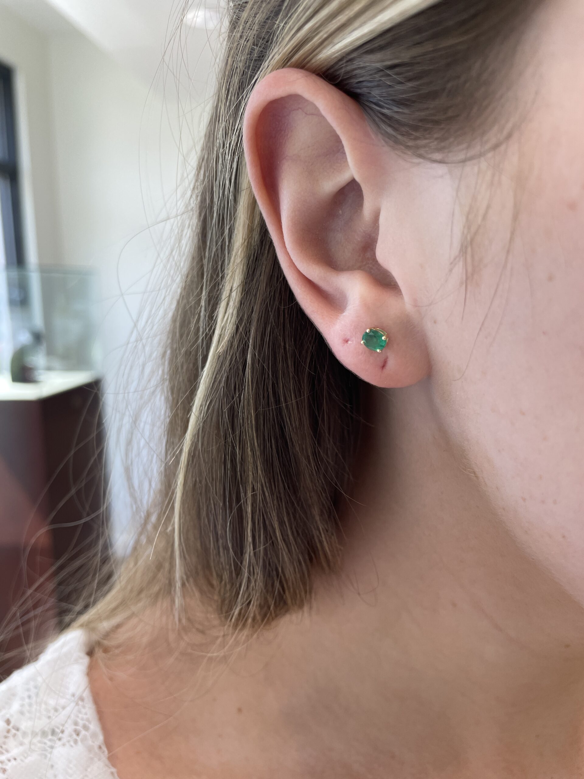 Yellow Gold Emerald Stud Earrings