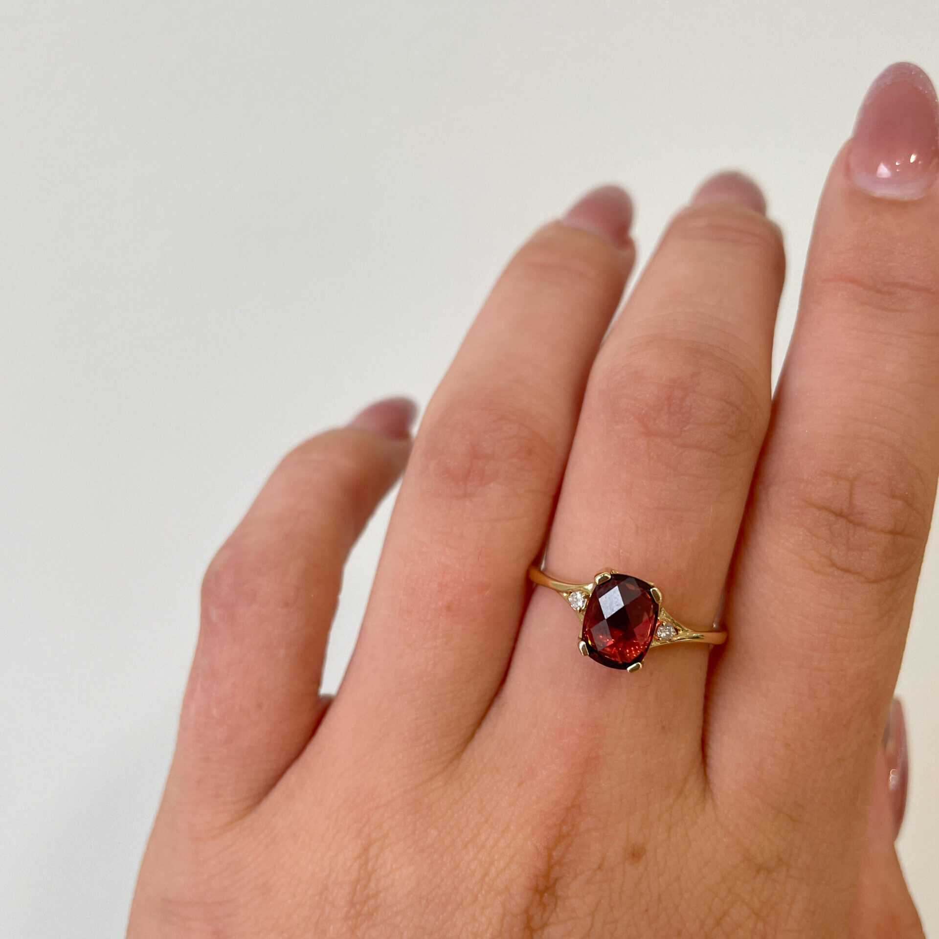 Yellow Gold Elongated Cushion-Cut Garnet Ring with Diamonds