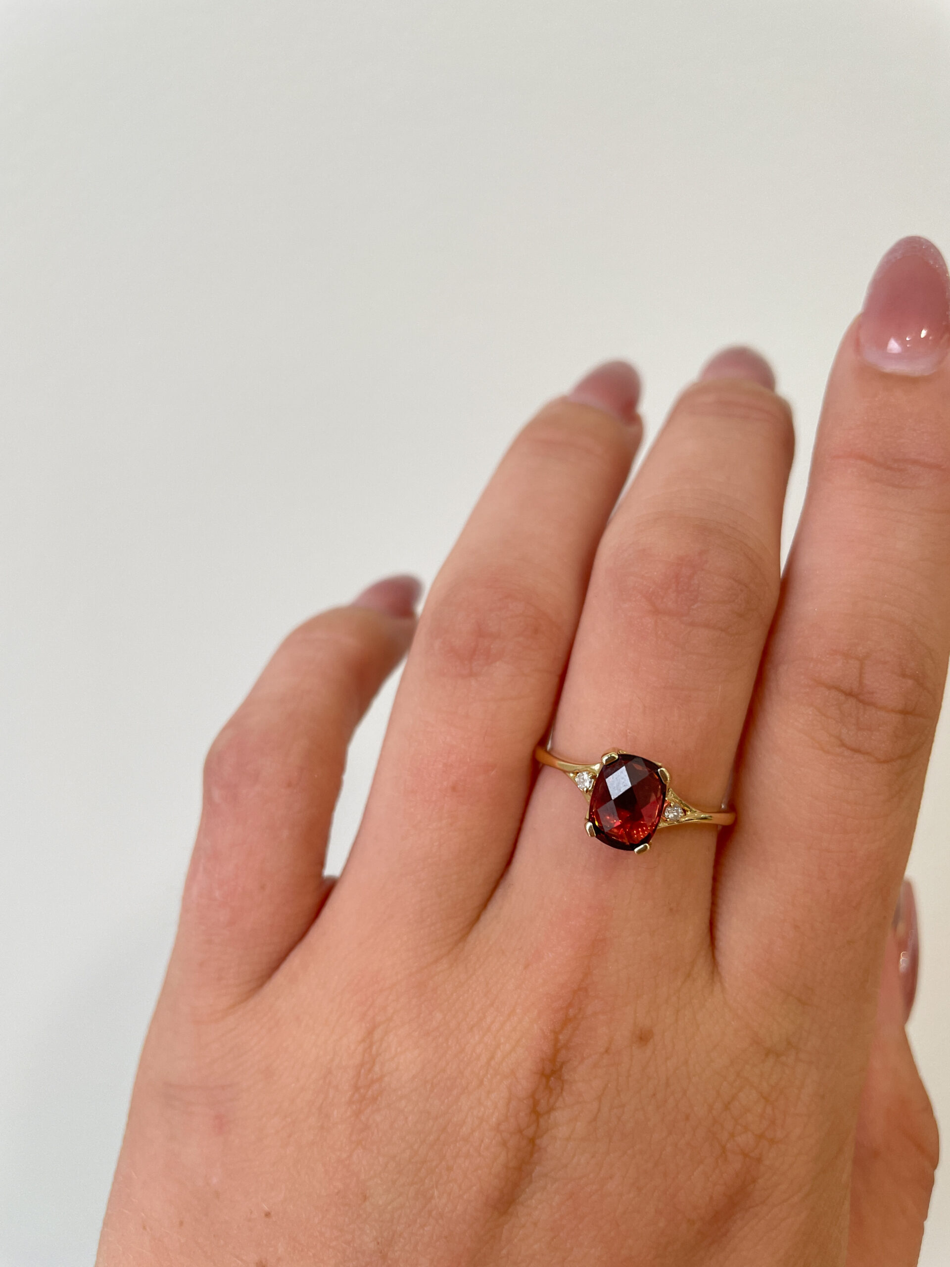 Yellow Gold Elongated Cushion-Cut Garnet Ring with Diamonds