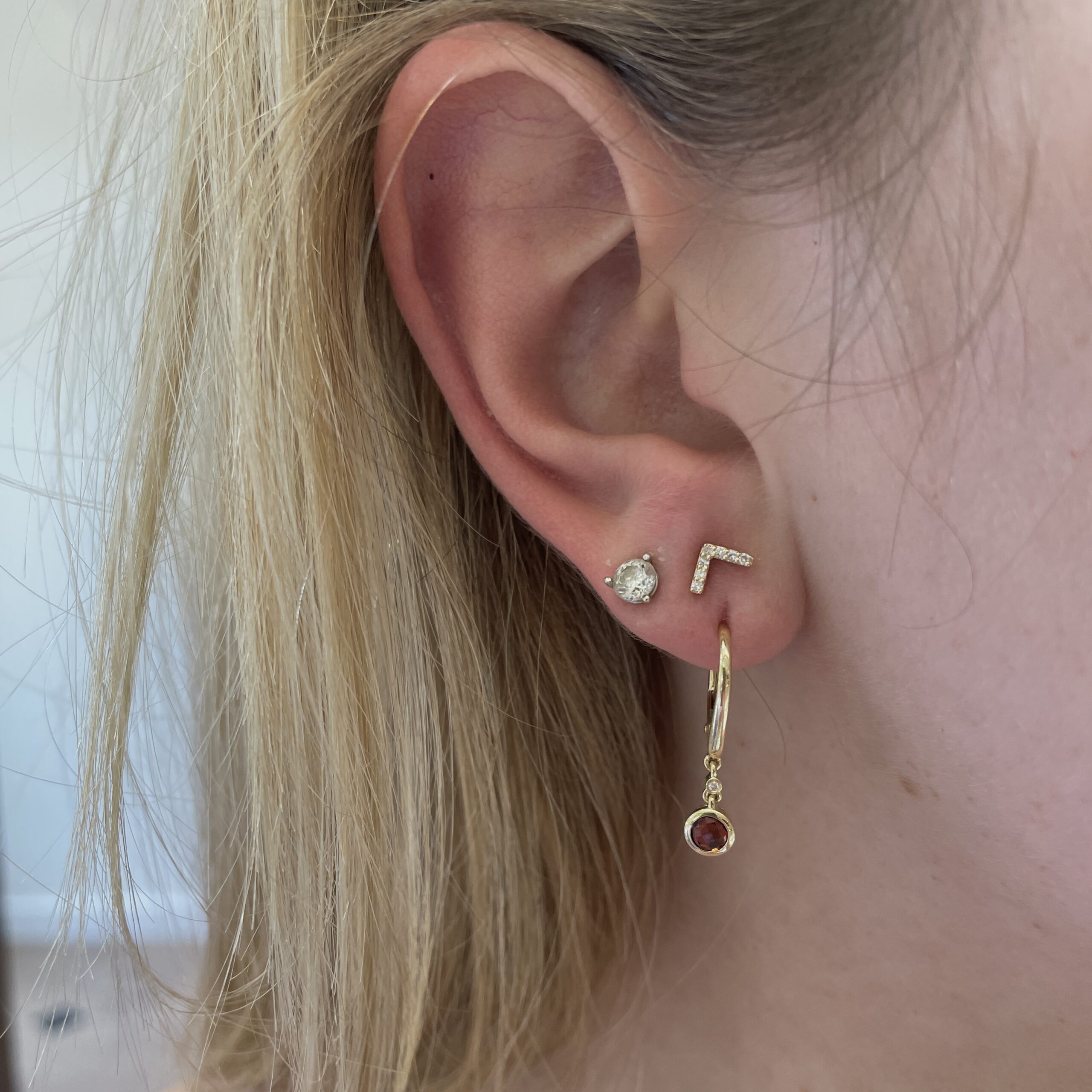 Yellow Gold Garnet Dangle Earrings with Diamond Accents