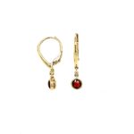 Yellow Gold Garnet Dangle Earrings with Diamond Accents