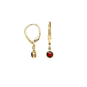 Yellow Gold Garnet Dangle Earrings with Diamond Accents