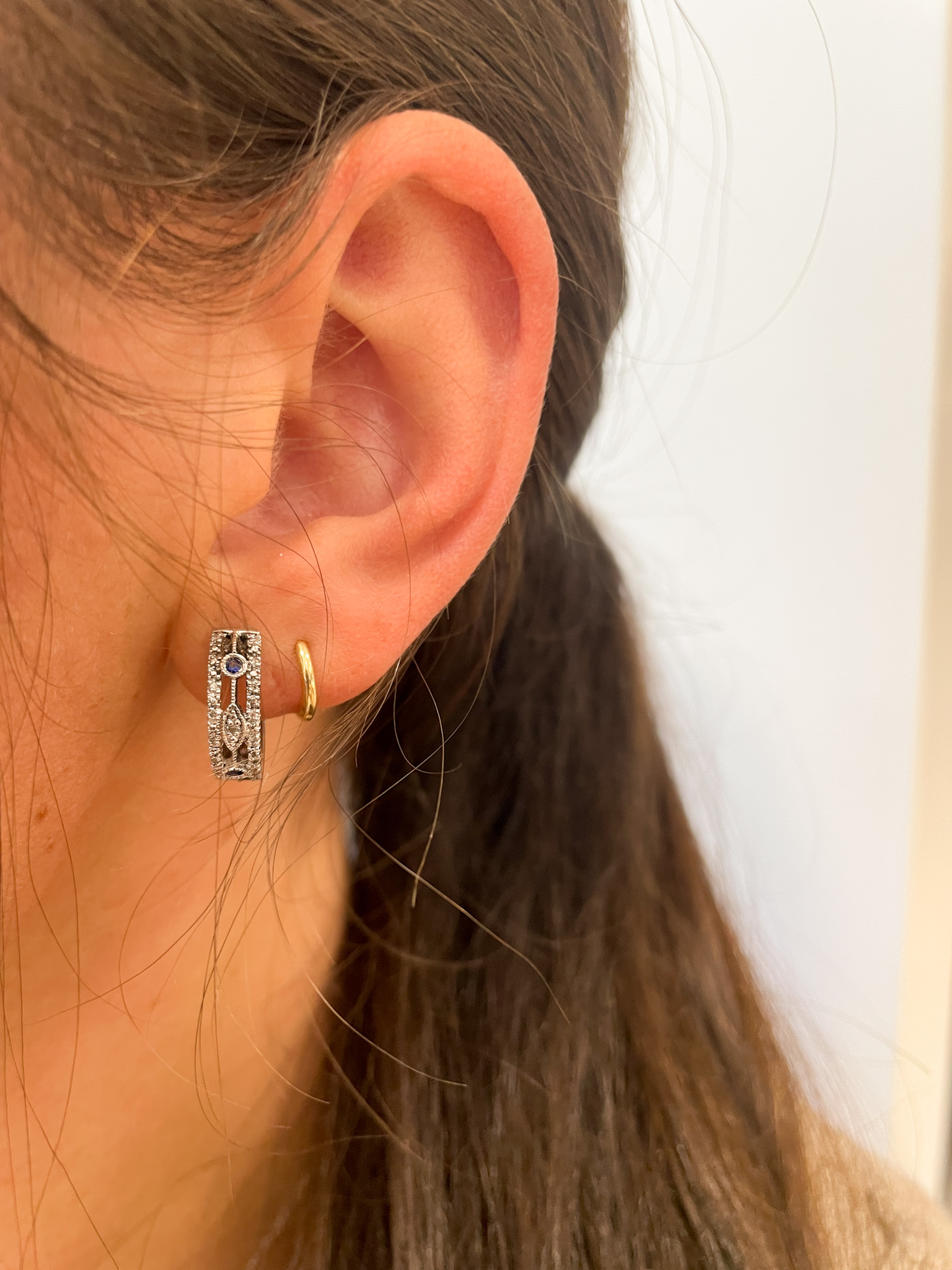 Sterling Silver Sapphire and Diamond Hoop Earrings