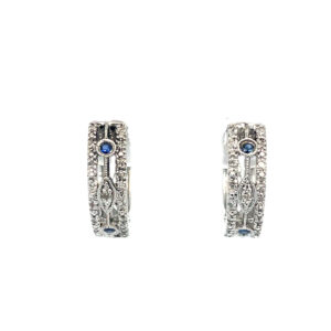 Sterling Silver Sapphire and Diamond Hoop Earrings