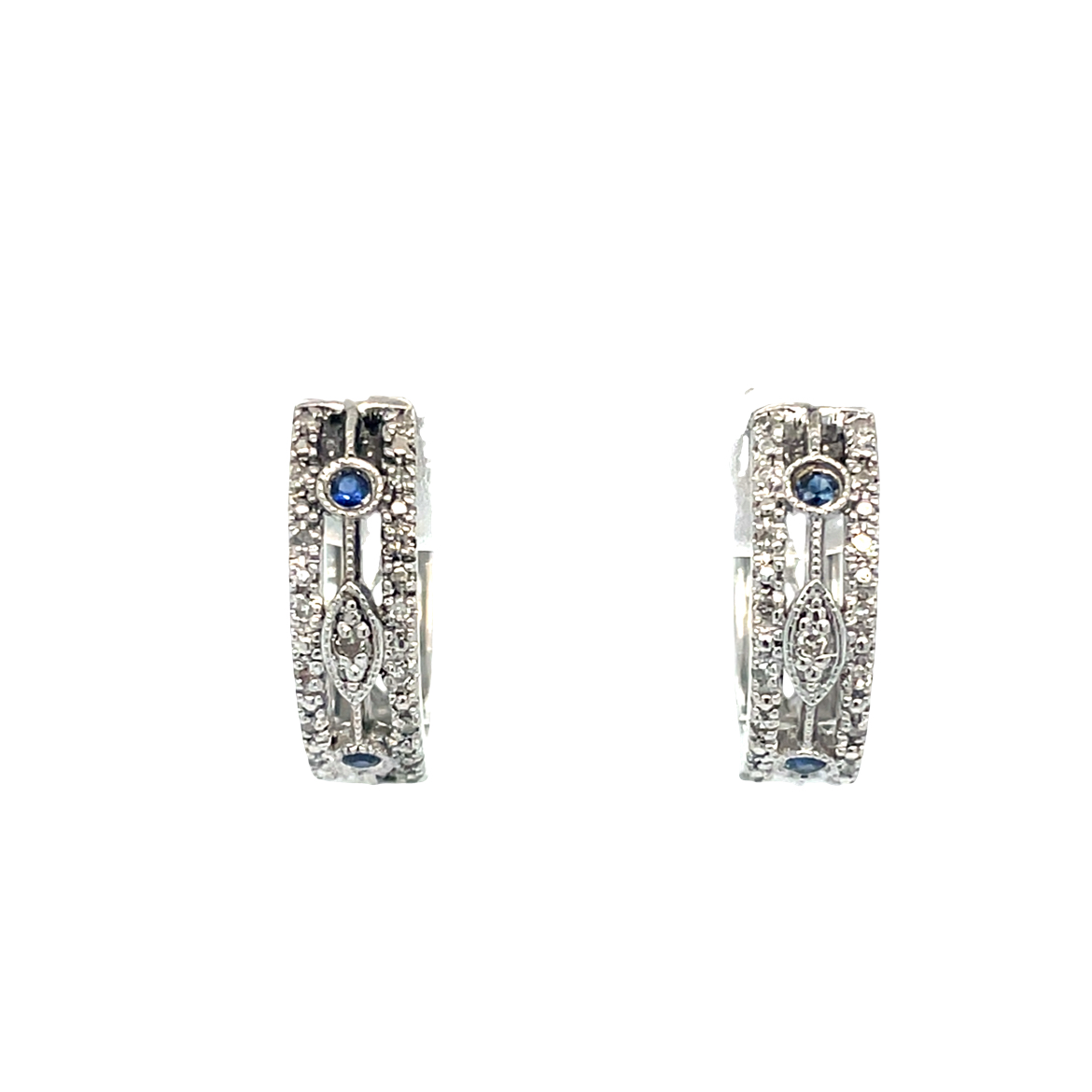 Sterling Silver Sapphire and Diamond Hoop Earrings