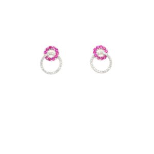 Sterling Silver Pink Sapphire and Diamond Earrings
