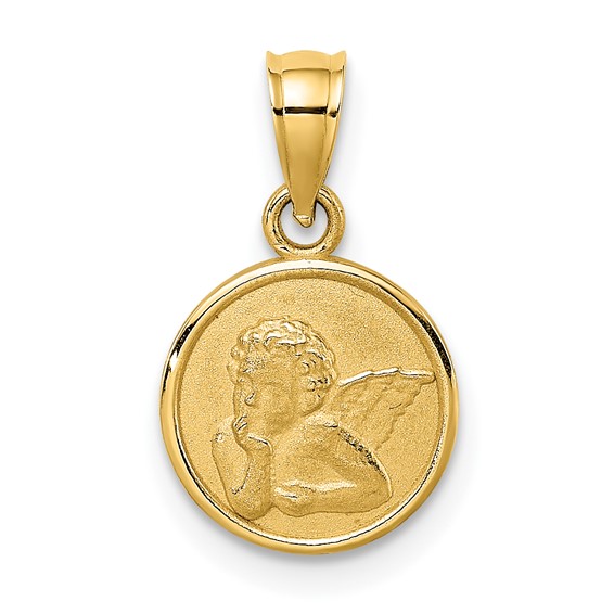 Yellow Gold Angel Coin Charm Necklace