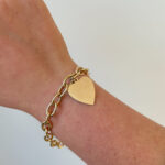 Yellow Gold Link Bracelet with Heart Charm
