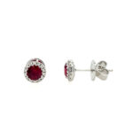 White Gold Ruby Earrings with Diamond Halos