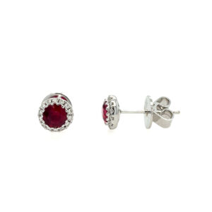 White Gold Ruby Earrings with Diamond Halos