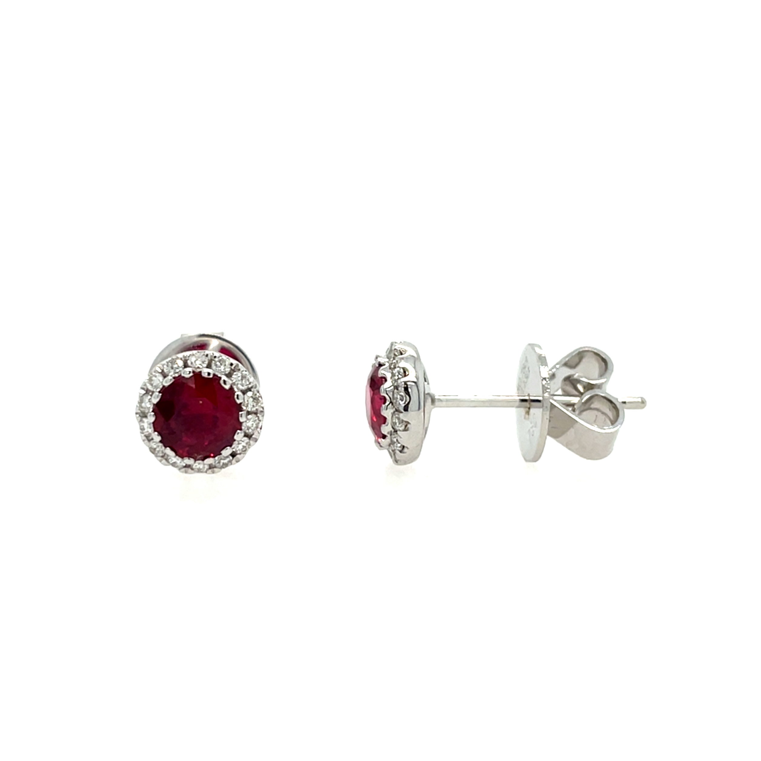 White Gold Ruby Earrings with Diamond Halos