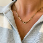 Yellow Gold Paperclip Necklace with Diamond Clasp