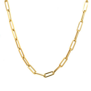 Yellow Gold Paperclip Necklace with Diamond Clasp
