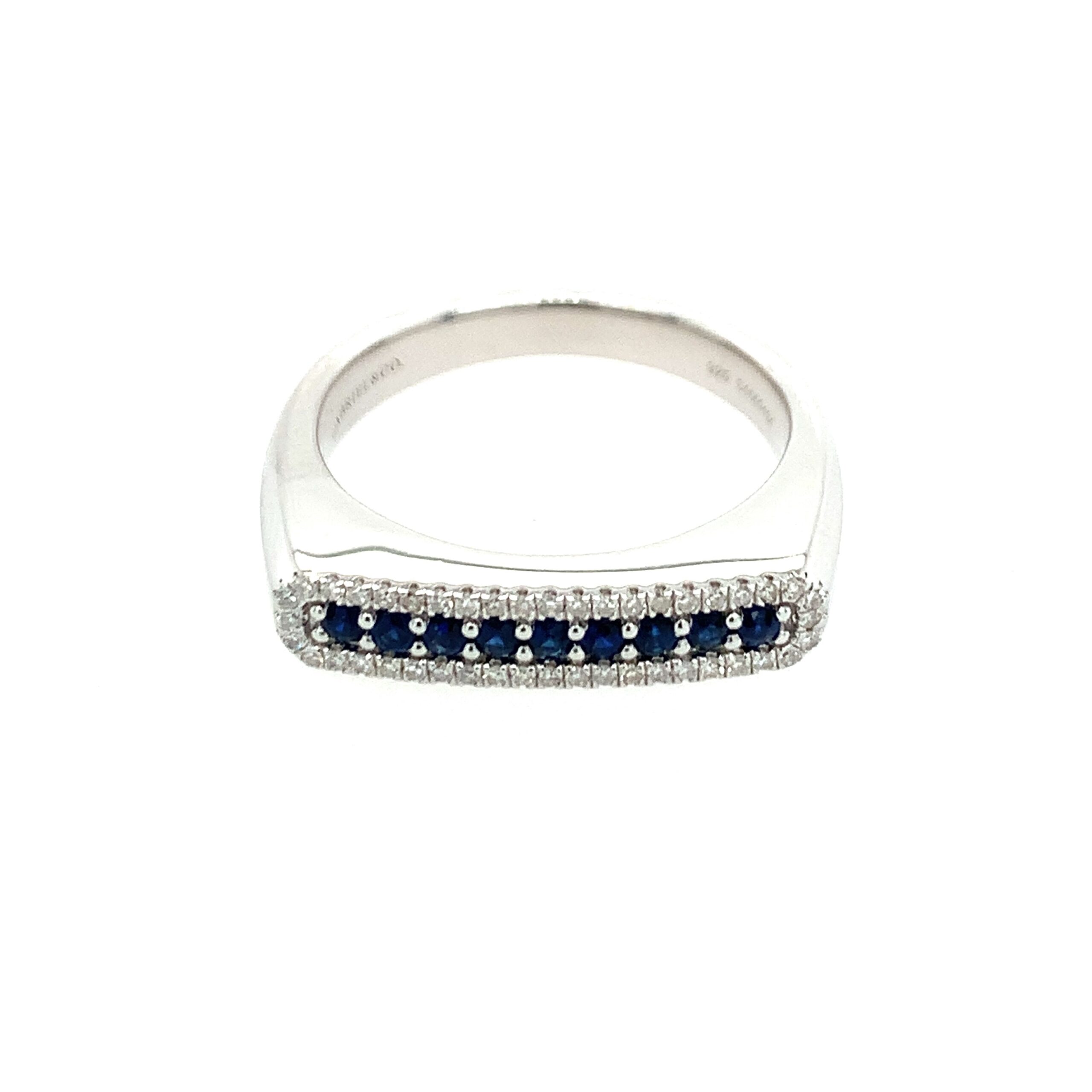Sterling Silver Sapphire Signet Ring with Diamonds