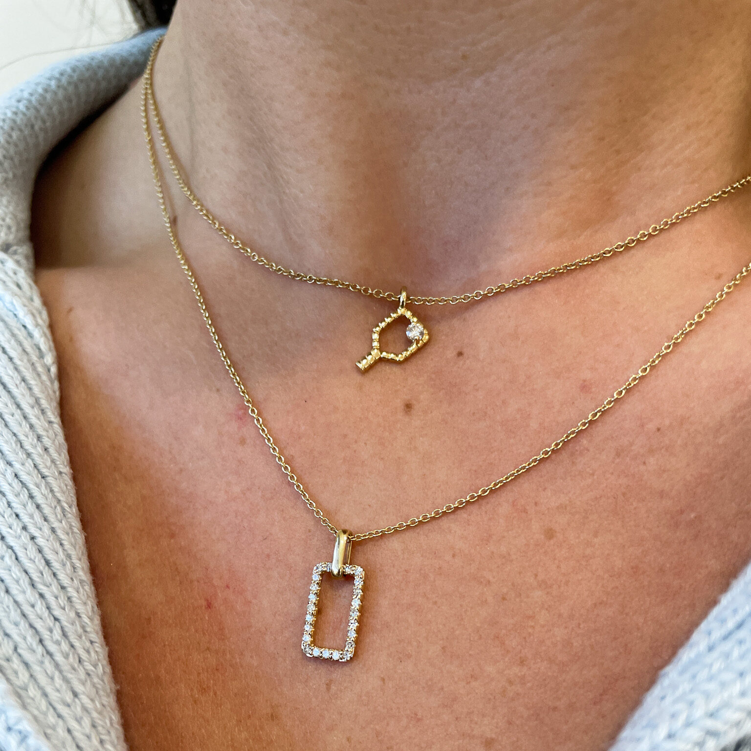 Yellow Gold Pickleball Diamond Pendant Necklace