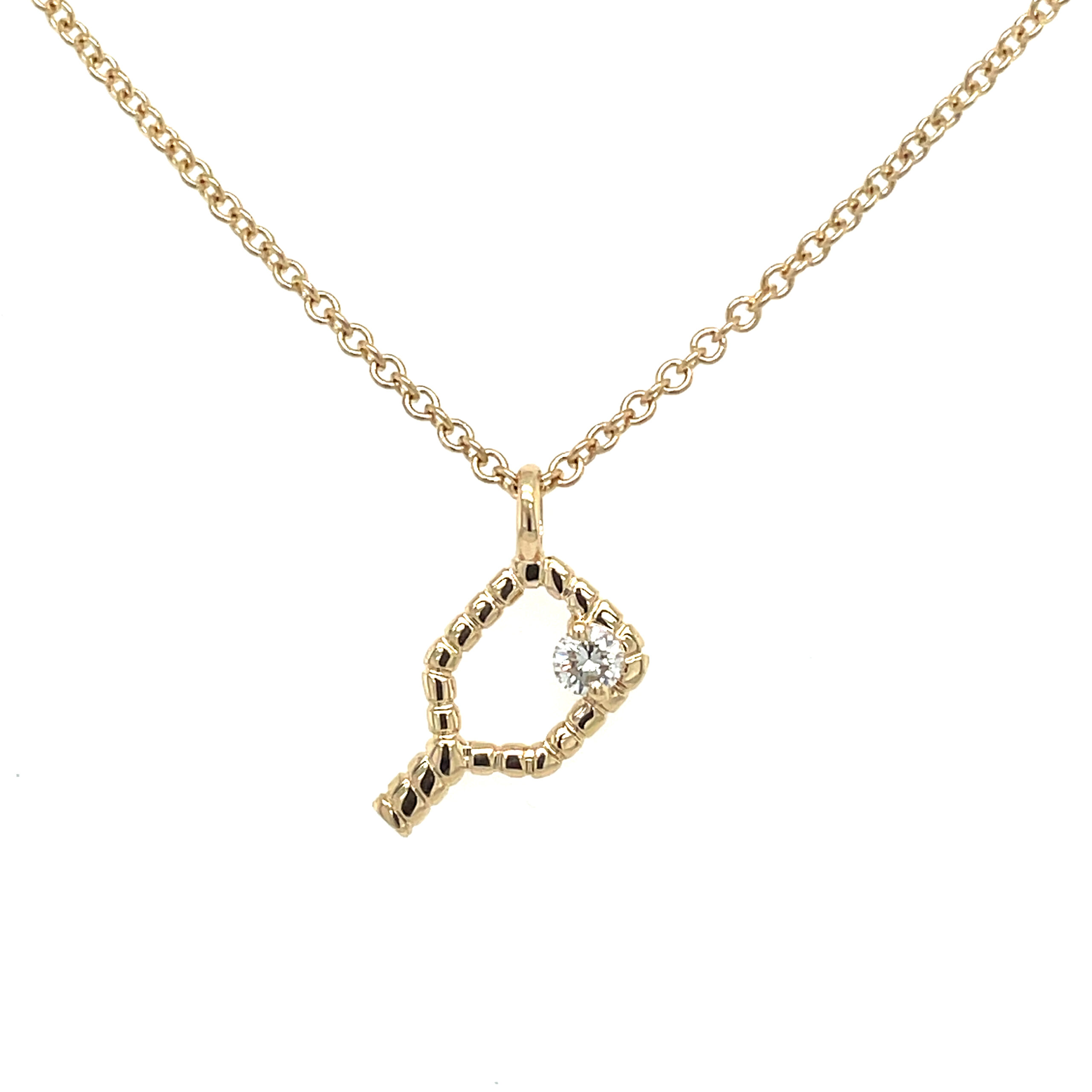 Yellow Gold Pickleball Diamond Pendant Necklace