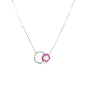 Sterling Silver Pink Sapphire Necklace with Diamonds