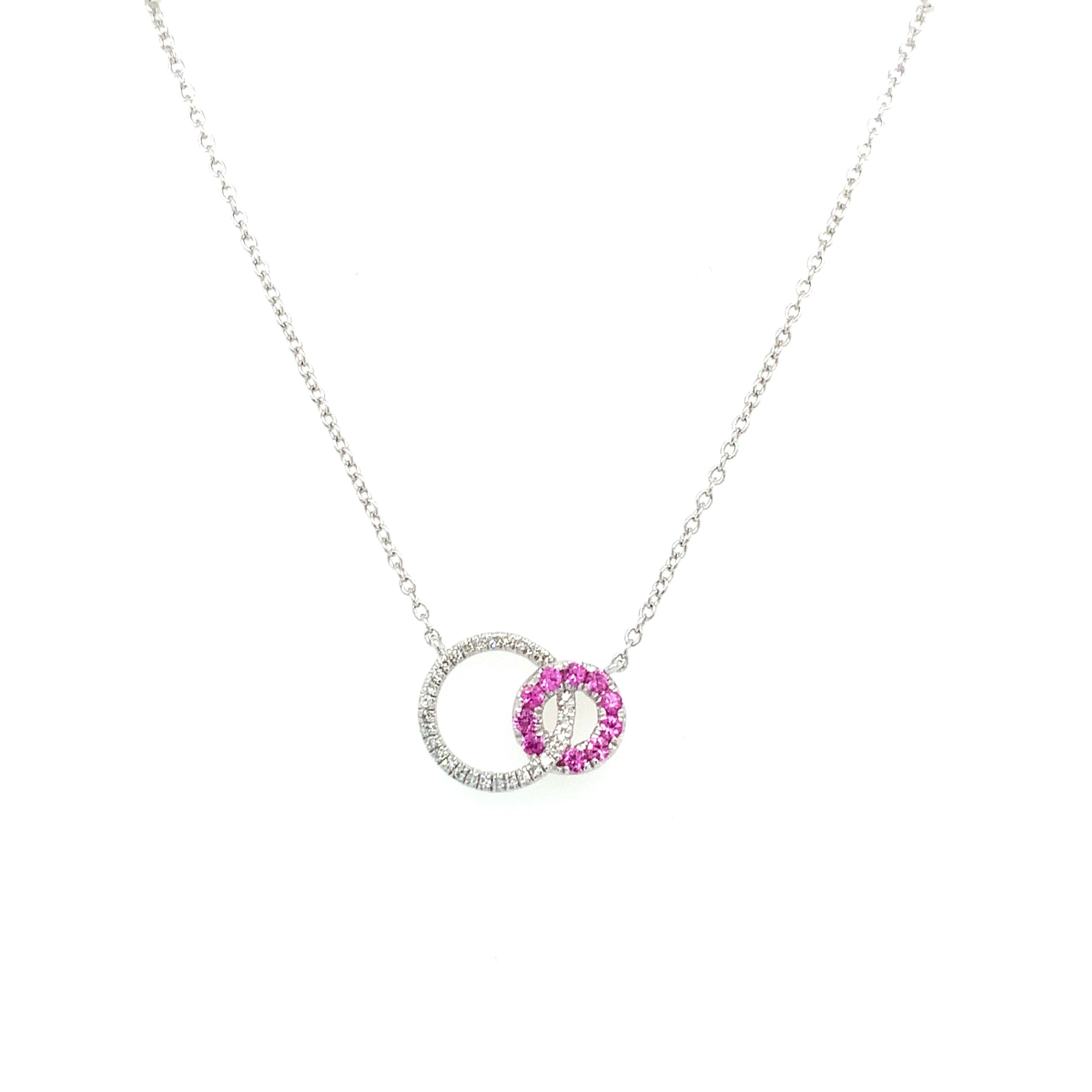 Sterling Silver Pink Sapphire Necklace with Diamonds