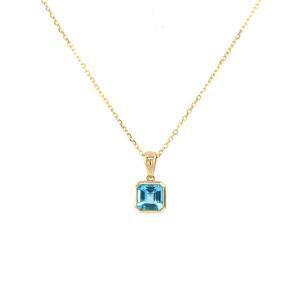 Yellow Gold Blue Topaz Necklace