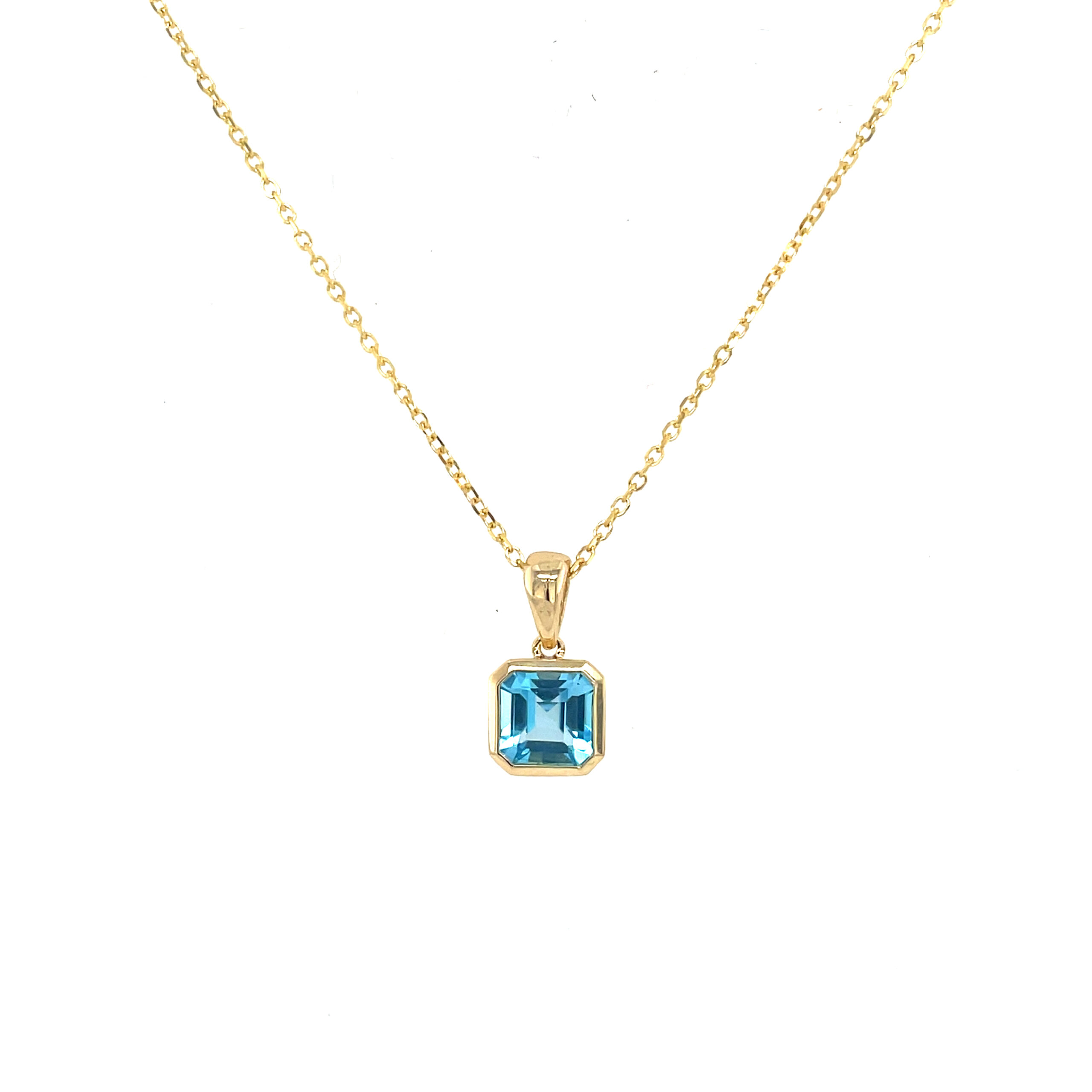 Yellow Gold Blue Topaz Necklace