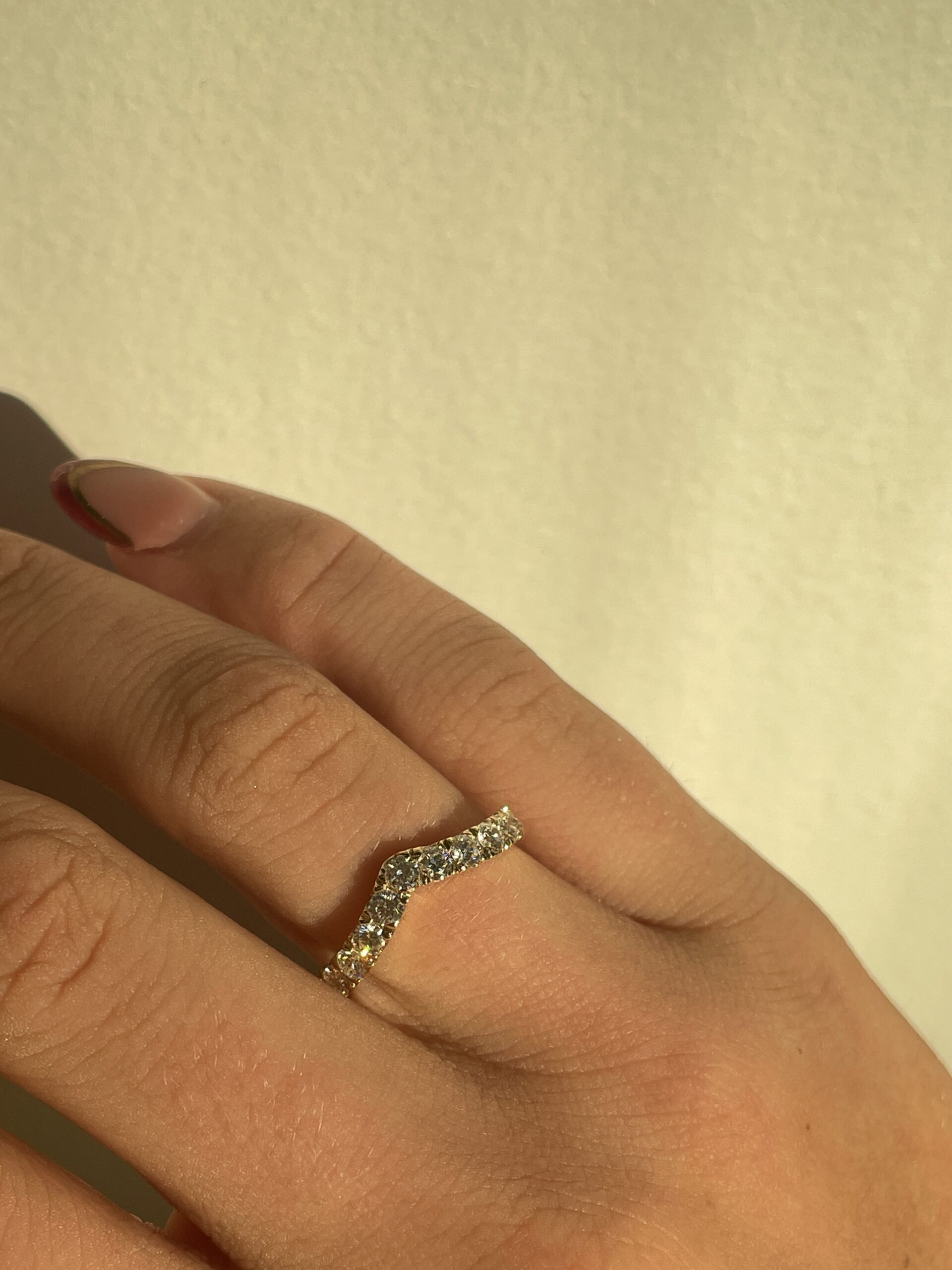 Yellow Gold Curved Diamond Stackable Band