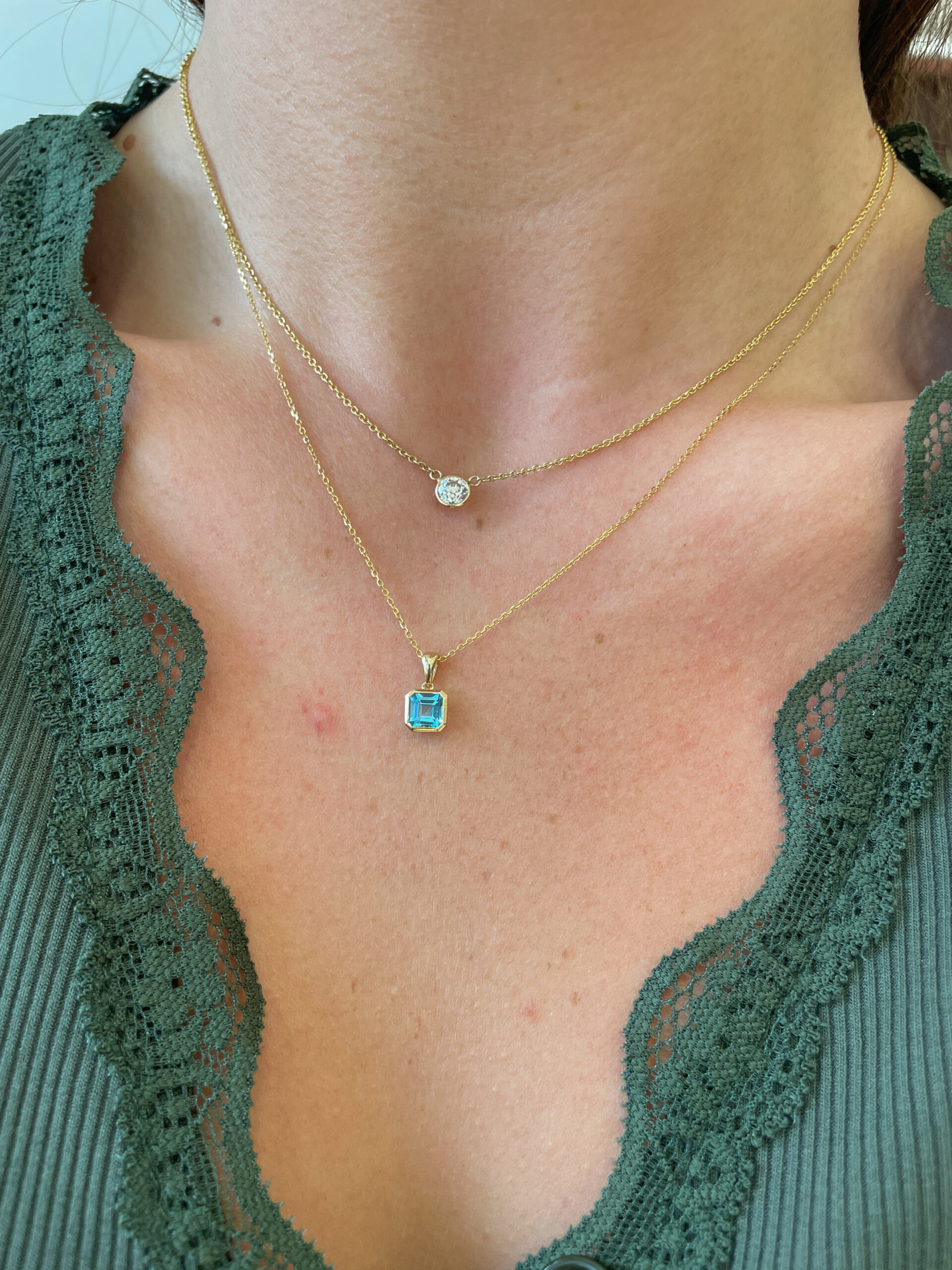 Yellow Gold Blue Topaz Necklace