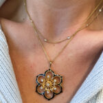 Estate:  Yellow Gold & Black Enamel Diamond Pendant