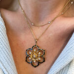 Estate: Yellow Gold & Black Enamel Diamond Pendant