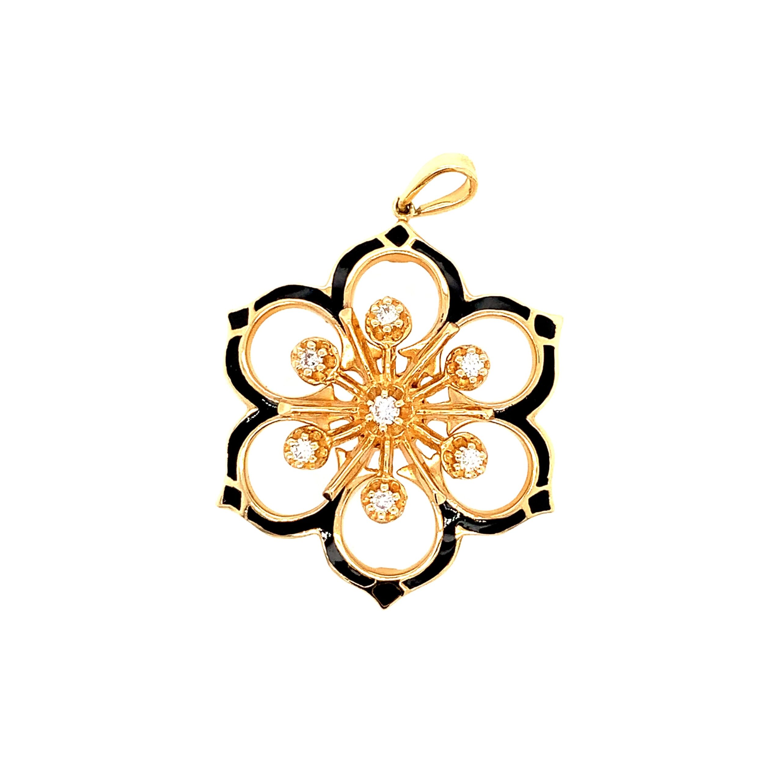 Estate:  Yellow Gold & Black Enamel Diamond Pendant