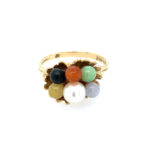 Estate: Yellow Gold Gemstone and Pearl Bouquet Ring