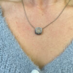 Estate: White Gold Rose-Cut Diamond Necklace with Diamond & Topaz Halo
