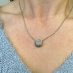 Estate: White Gold Rose-Cut Diamond Necklace with Diamond & Topaz Halo