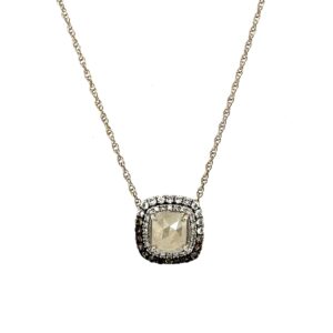 Estate: White Gold Rose-Cut Diamond Necklace with Diamond & Topaz Halo