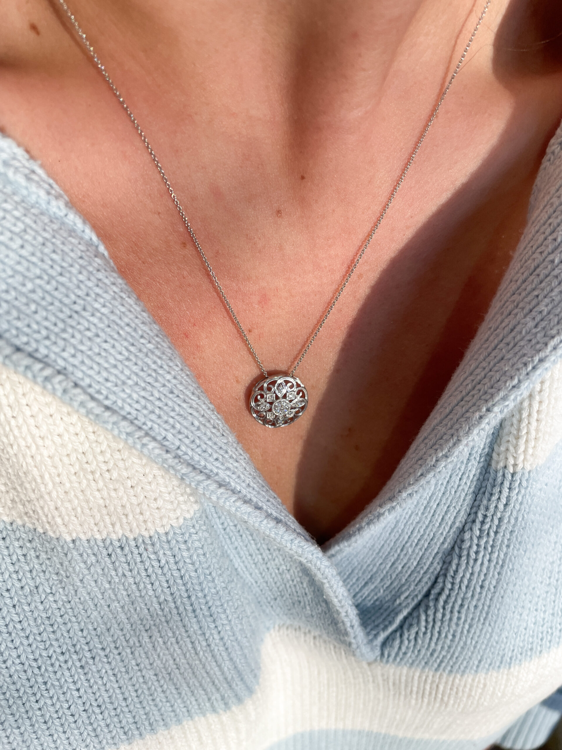 Estate: White Gold Diamond Medallion Necklace
