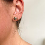 Estate: Yellow Gold Green Gemstone Floral Stud Earrings