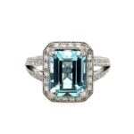 White Gold Aquamarine and Diamond Ring