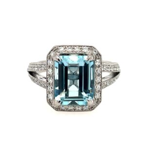 White Gold Aquamarine and Diamond Ring
