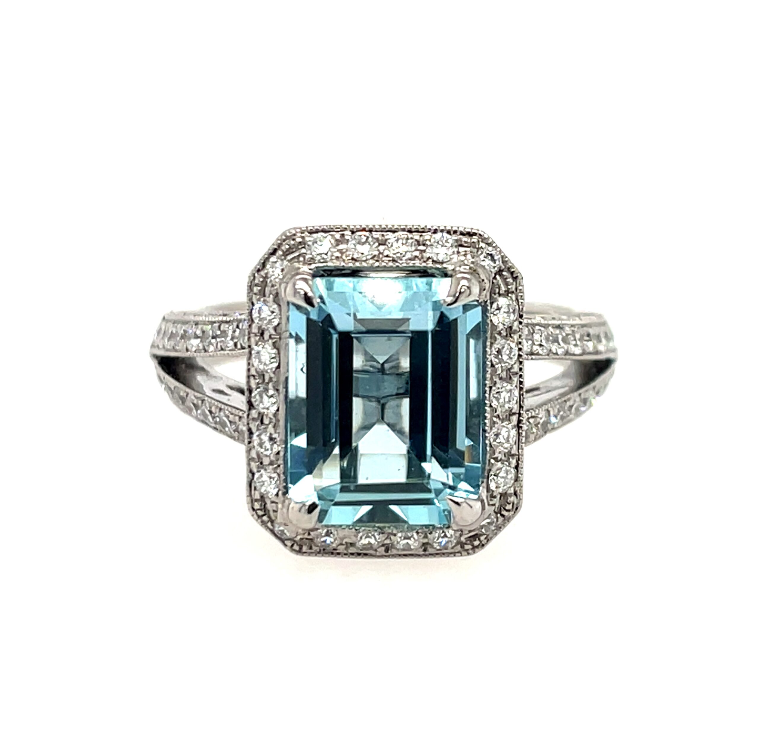 White Gold Aquamarine and Diamond Ring