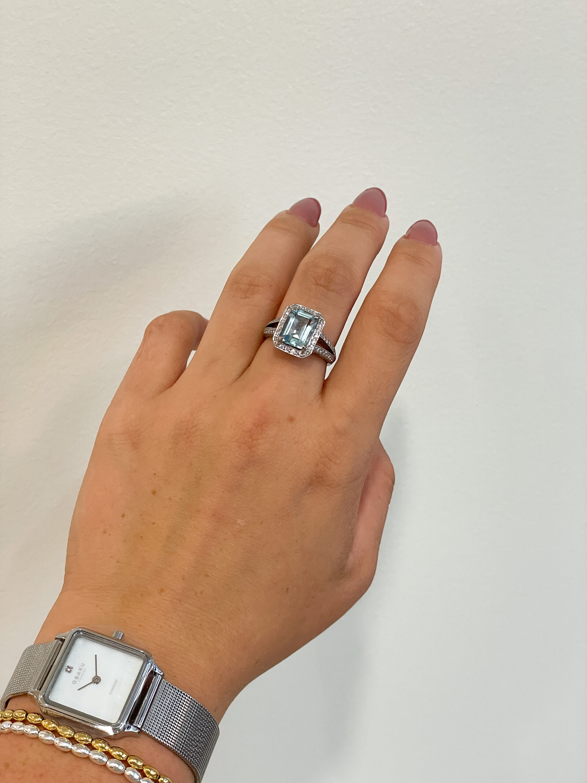 White Gold Aquamarine and Diamond Ring