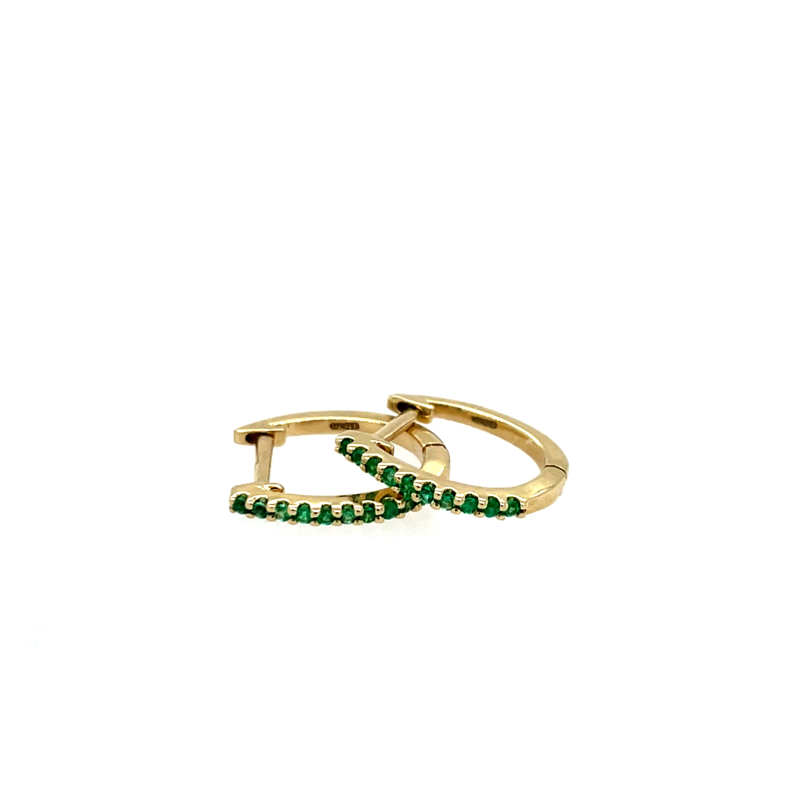 Yellow Gold Emerald Hoop Earrings