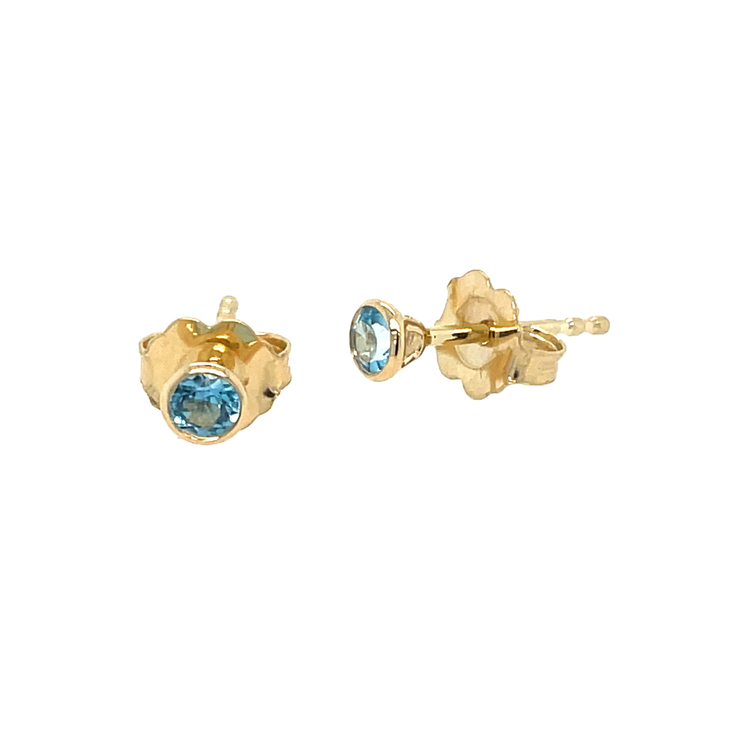 Yellow Gold Blue Topaz Stud Earrings