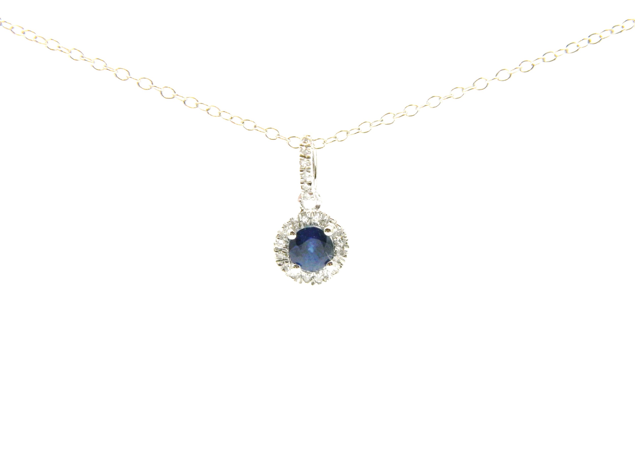 Sterling Silver Sapphire Pendant with Diamonds