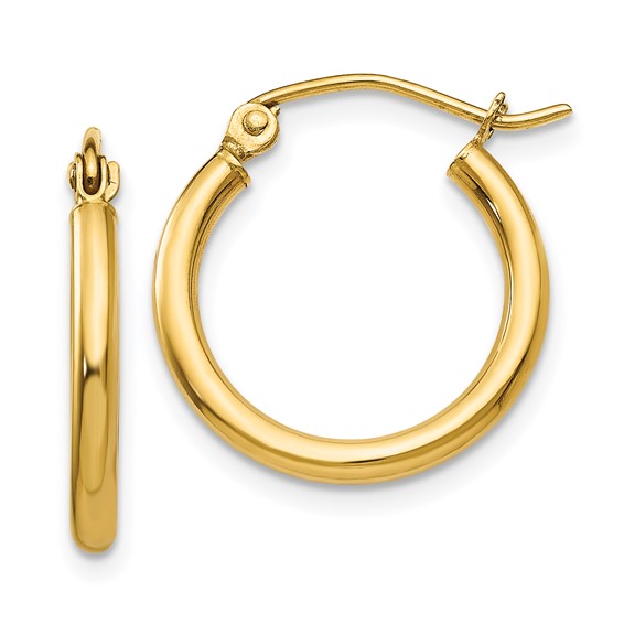 Yellow Gold Polished Tube Hoop Earrings, 17.5mm