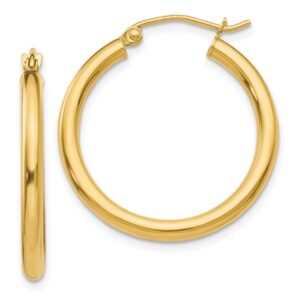 Yellow Gold Polished Tube Hoop Earrings, 25mm
