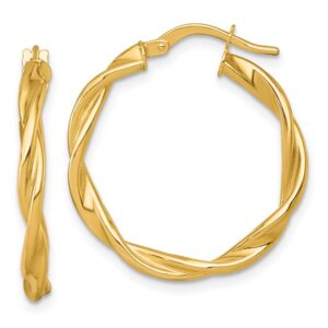 Yellow Gold Polished Twist Hoop Earrings, 25mm
