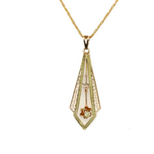 Estate: Yellow Gold Diamond Drop Filigree Necklace