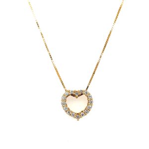 Estate: Yellow Gold Diamond Slide Heart Pendant Necklace